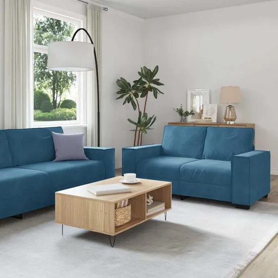 vidaXL sofasæt 3 dele i blå velour