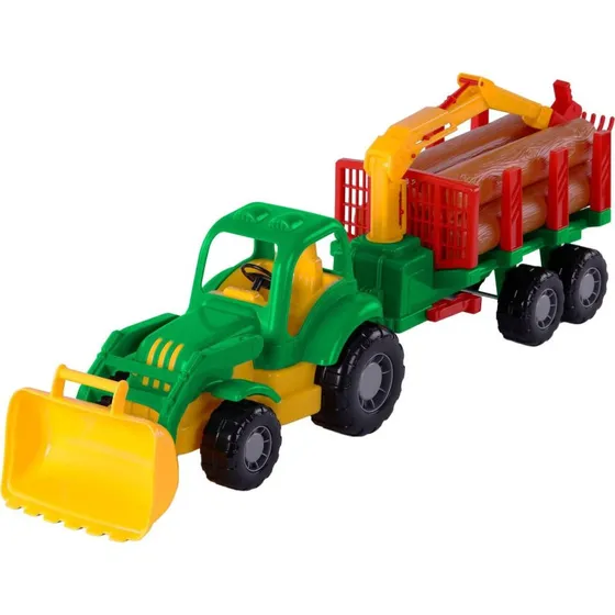 Cavallino Traktor med trailer og træstammer - 61 cm, Grøn