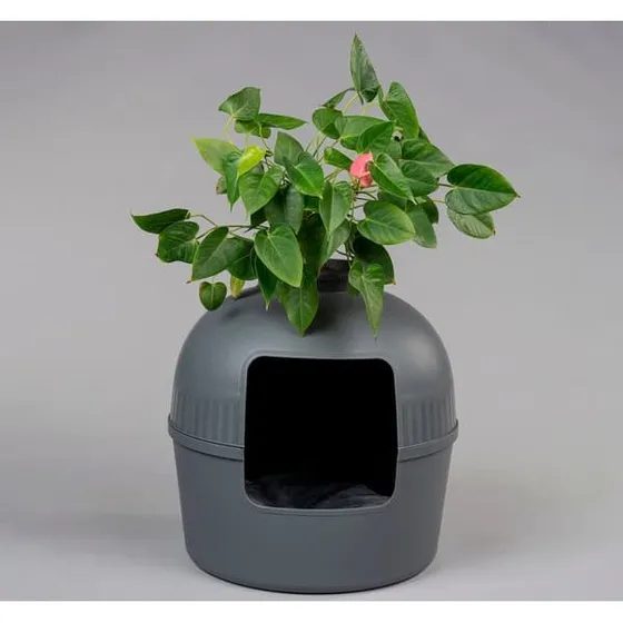 Flower XXL Skjult Kattebakke Antracit – Ø51 cm