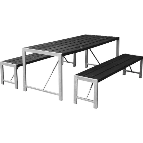 Hortus H-model bord- og bænkesæt med 2 bænke – sort/galvaniseret