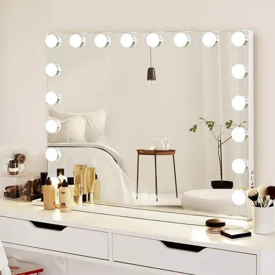 VANITII Hollywood Makeupspejl med Belysning, Hvid, 80x58 cm