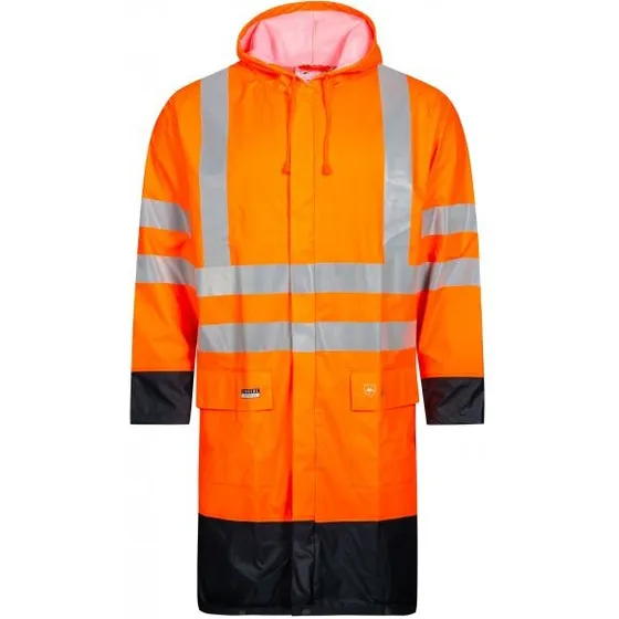 Lyngsøe LR8030 Hi‑vis PU regnfrakke 100 cm - Orange/Marine