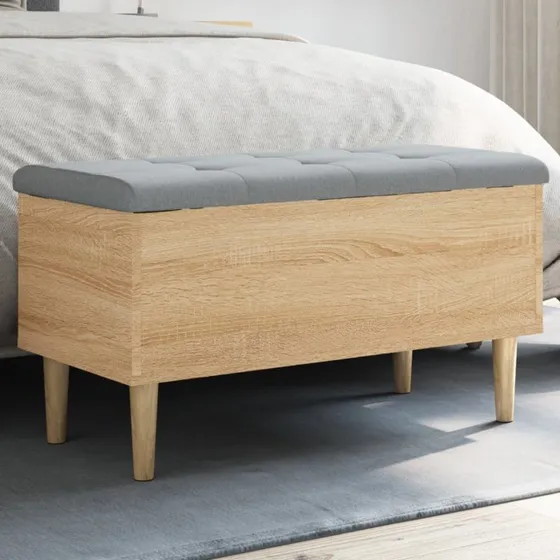 vidaXL skobænk 82x42x46 cm i sonoma-eg med lysegrå hynde