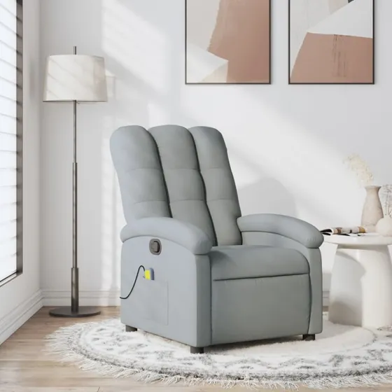 vidaXL massagelænestol i lysegrå stof med manuel recliner