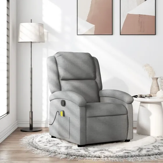 vidaXL massagelænestol i lysegråt stof med manuel recliner