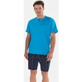 HOM California kort pyjamas - blå T-shirt & tropisk print