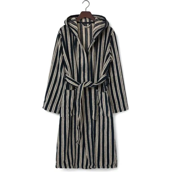 Quinn Unisex badekåbe med hætte i bomuld, mørkeblå XS–XL