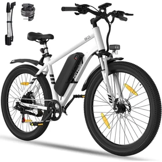 HITWAY Elcykel 27.5" MTB - Hvid - 36V/13AH & Shimano 7-gear