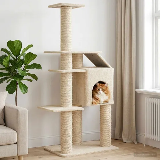 vidaXL Kattetræ med sisal klatreposter, cremefarvet, 183 cm