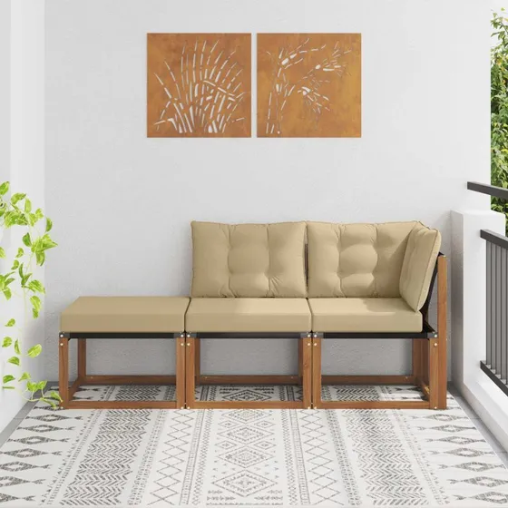 vidaXL Udendørs modulsofa 3 stk. i akacietræ, Naturlig/Beige