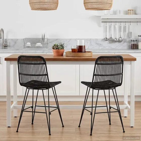 vidaXL Spisestol 2 stk. Rattan og Stål Sort 41 x 55 x 85 cm