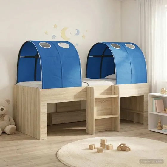 vidaXL Kids' højseng med tunnel - Sonoma-eg & blå