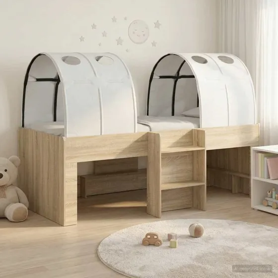 vidaXL Kids'høj seng med tunnel - Sonoma eg og hvid
