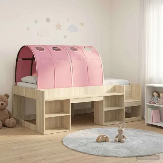 vidaXL Sengestel med Tunnel, Sonoma-eg og Pink, 203x127x65 cm