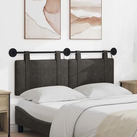vidaXL Hængende sengegavl Sort Antik PU med LED-lys, 150 x 55 cm
