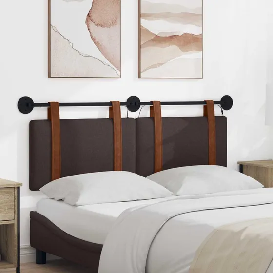 vidaXL Hængende Sengegavl med LED-lys, Mørk Brun Antik PU, 150x55 cm