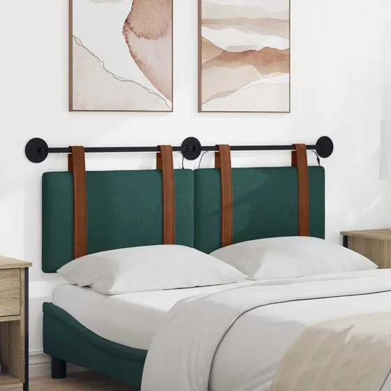 vidaXL Hængende sengegavl med LED-lys, mørkegrøn antik PU, 150x55 cm