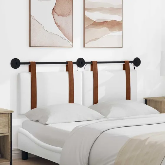 vidaXL Hængende sengegavl med LED-lys, Hvid Antik PU, 150 × 55 cm