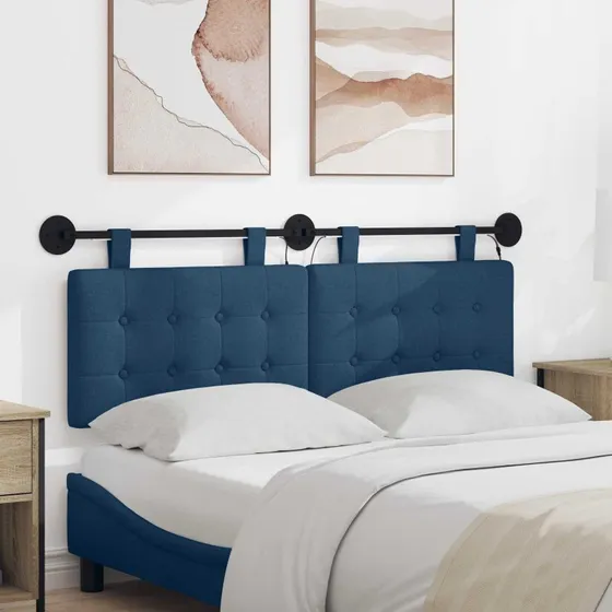 vidaXL Hængende sengegavl med LED-lys, Blå Stof, 130 × 55 cm