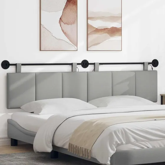 vidaXL Hængende sengegavl med LED-lys, Skygrå, 210 cm