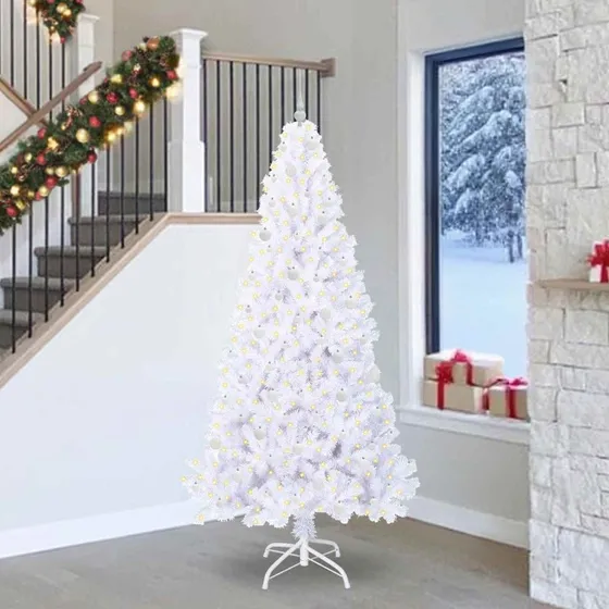 vidaXL Kunstigt juletræ med 300 LED'er, hvid, 240 cm