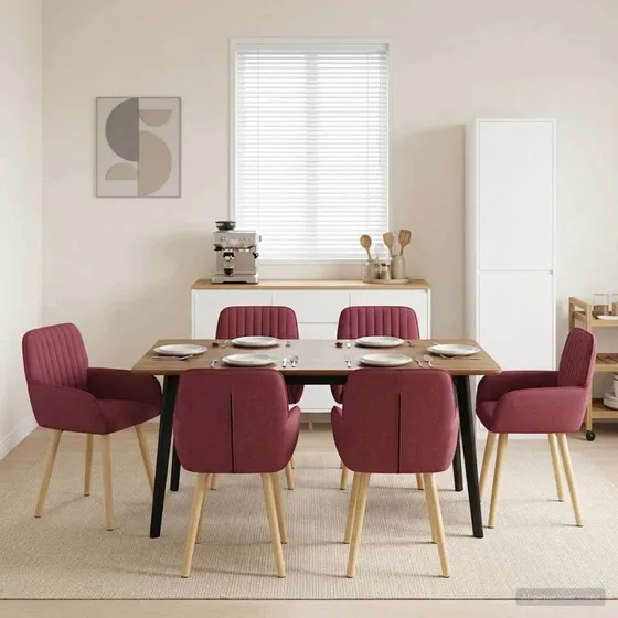 vidaXL Spisestole 6 stk. Vinrød Stof 56,5 x 50 x 87,5 cm