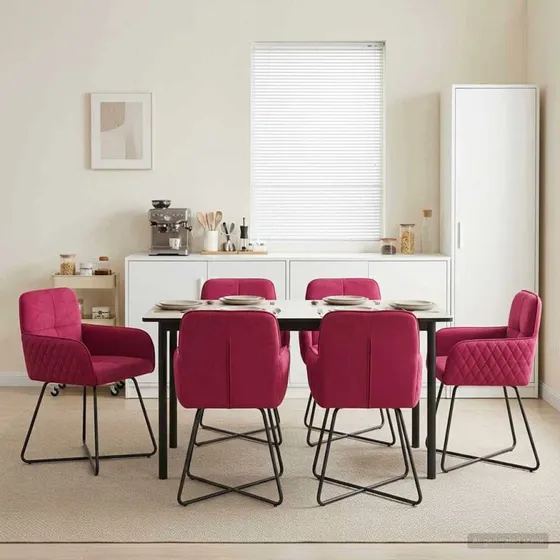 vidaXL Spisestole 6 stk. Fløjl Vinrød 59 x 56,5 x 86 cm