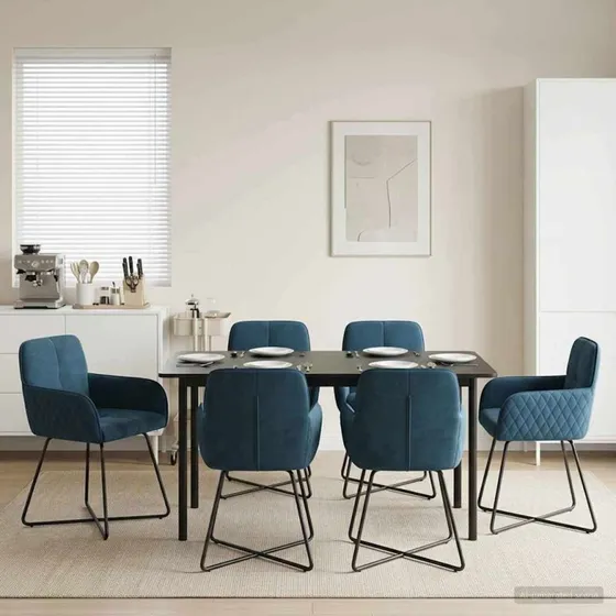 vidaXL Spisestole 6 stk. Fløjl Blå 59 x 56,5 x 86 cm