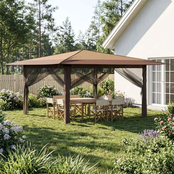 vidaXL Gazebo 4x4 m Beige/Brun med 4 Sider