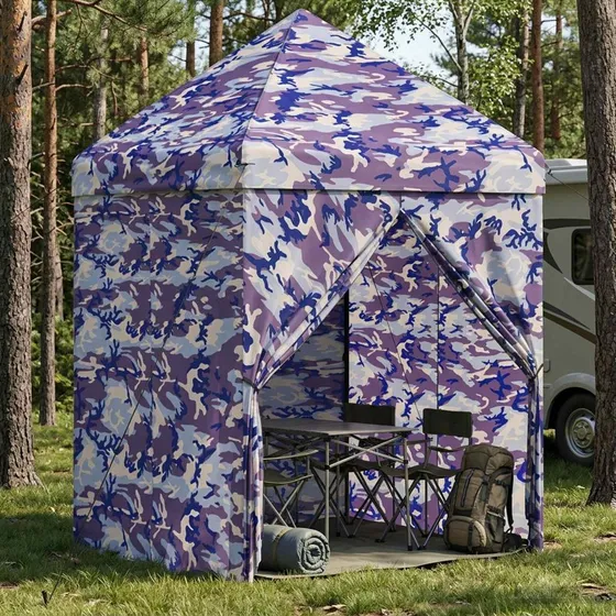 vidaXL Pop-up Skur med 4 Sidevægge 2 x 2 m Blå Kamuflage