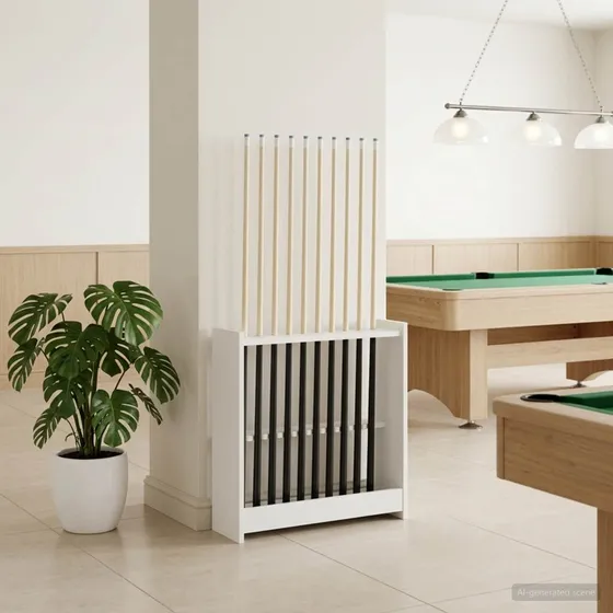 vidaXL Billardkøholder i hvidt konstrueret træ, 60 x 20 x 57 cm