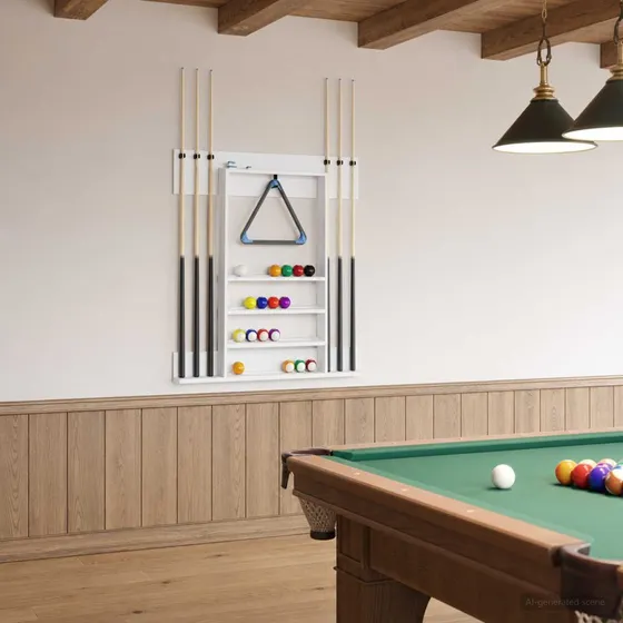 vidaXL Billardkøholder i hvidt konstrueret træ, 93 x 12 x 103 cm