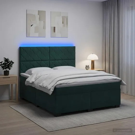 vidaXL Boksmadras med topmadras Mørkegrøn Fløjl 140 x 190 cm