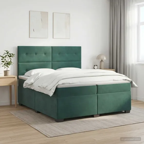 vidaXL Boxmadras med topmadras Mørkegrøn Fløjl 200 x 200 cm