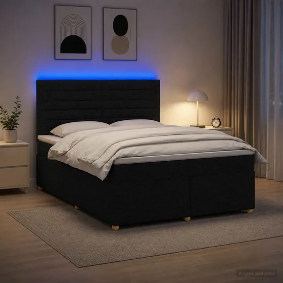 vidaXL Boxmadras med topmadras og hovedgærde, Sort, 140 x 190 cm