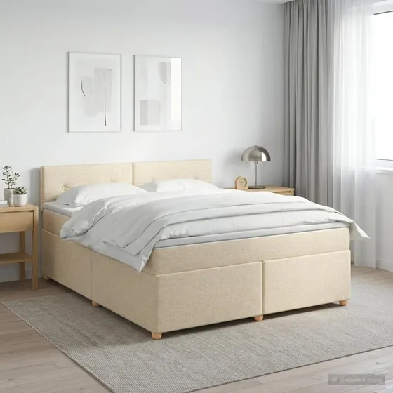 vidaXL Boxmadras med topmadras og sengegavl, Cremefarvet, 140x190 cm