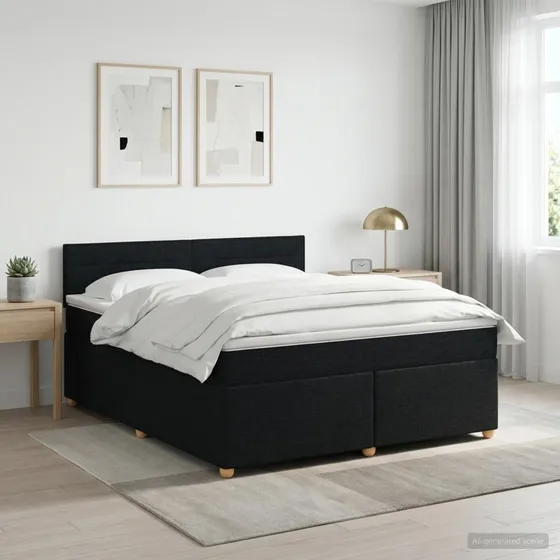 vidaXL Boxmadras med topmadras og hovedgærde, Sort, 140 x 200 cm