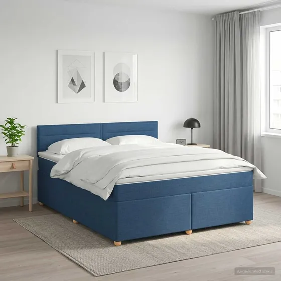 vidaXL Boxmadras med topmadras og hovedgærde, Blå, 140 x 200 cm