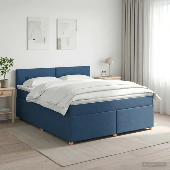 vidaXL Boxmadras med topmadras og hovedgærde, Blå, 140 x 200 cm