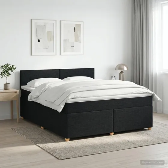 vidaXL Boxmadras med topmadras og hovedgærde, Sort, 160 x 200 cm