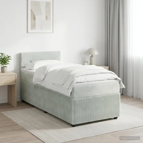 vidaXL Boxmadras med topmadras, Lysegrå Fløjl, 90 x 190 cm