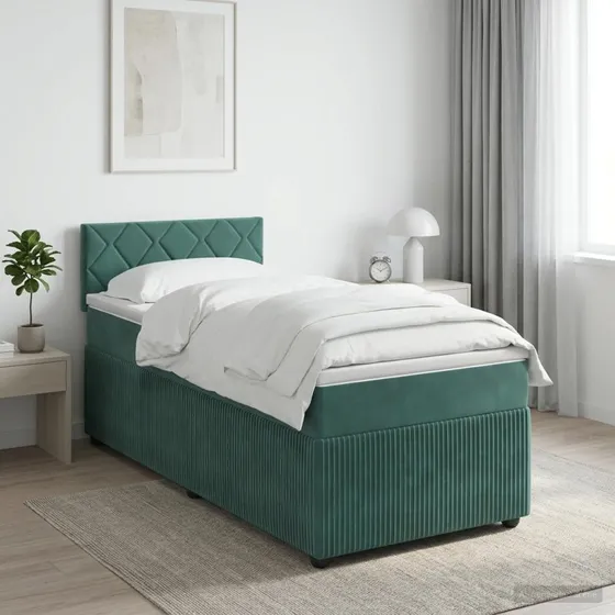 vidaXL Boxmadras med topmadras Mørkegrøn Fløjl 90 x 200 cm