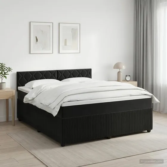 vidaXL Boksmadrasseng med topmadras og hovedgærde, Sort, 140x190 cm