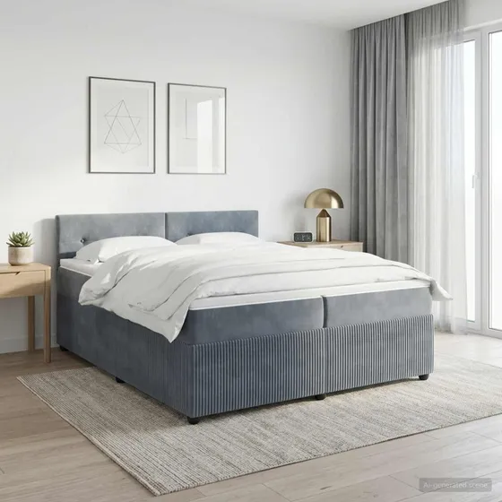 vidaXL Boxmadras med topmadras Mørkegrå 200 x 200 cm Fløjl