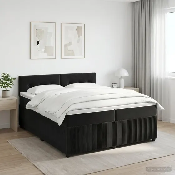 vidaXL Boxmadras med topmadras og hovedgærde, Sort, 200 x 200 cm