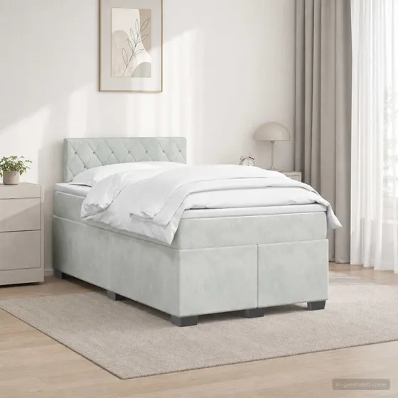 vidaXL Box Spring Seng med LED, Lysegrå Velour, 120 x 200 cm
