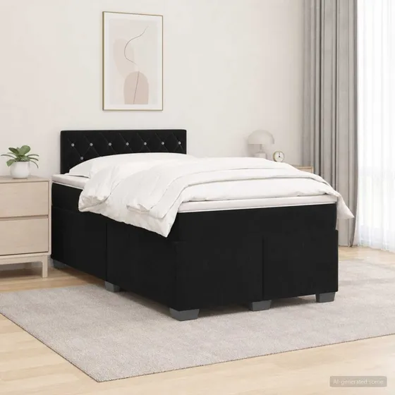 vidaXL Box Spring Seng med LED, Sort Velour, 120 x 200 cm