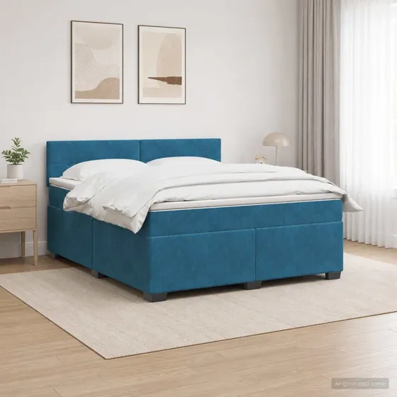 vidaXL Box Spring Seng med LED, Blå Velour, 140 x 190 cm