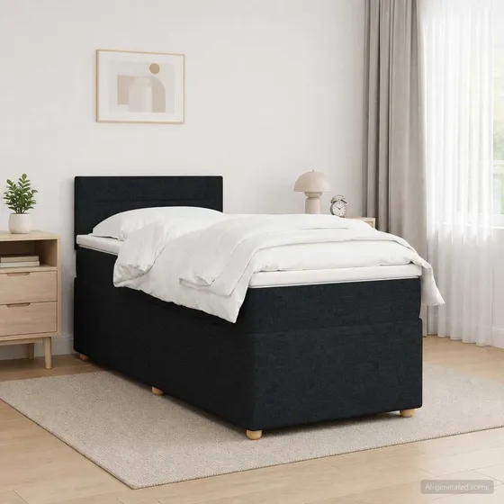 vidaXL Boksmadrasseng med topmadras og hovedgærde, Sort, 80 x 200 cm