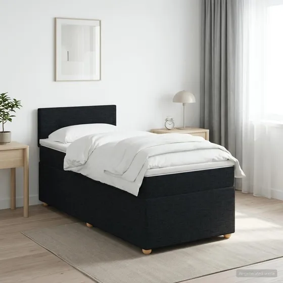 vidaXL Boksmadrasseng med topmadras og hovedgærde, Sort, 80 x 200 cm